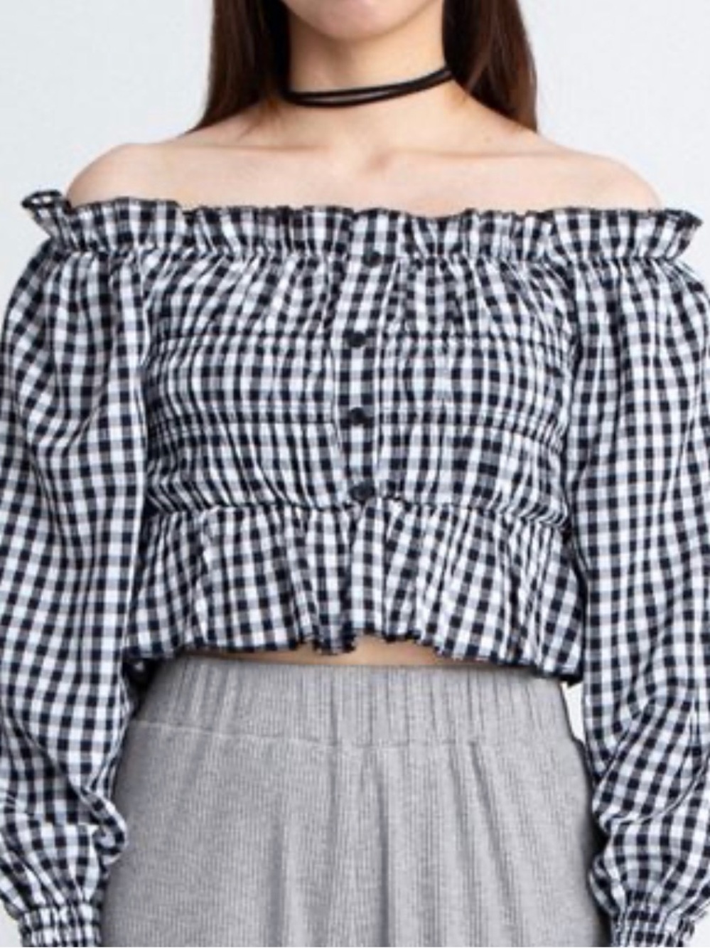 Plus Size - PUNYUS - Off-the-Shoulder Black & White Gingham Crop Top- Size 3